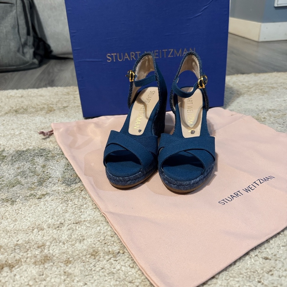 Stuart Weitzman Navy Wedge Sandals Size 5
